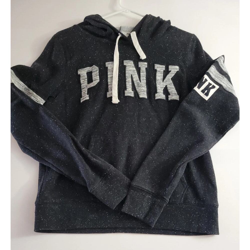 Victorias Secret Pink Womens Hoodie Medium Black White Gray Speckled